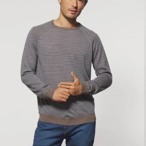 Johnnie-O Mens Virgil Prep Merino Wool Striped Sweater Sz Medium Gray Tan White - Picture 1 of 16